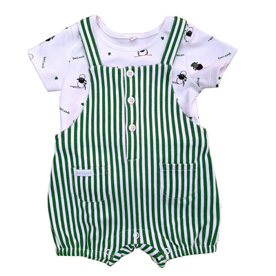 Flaherty Baby Dungarees in Green & White