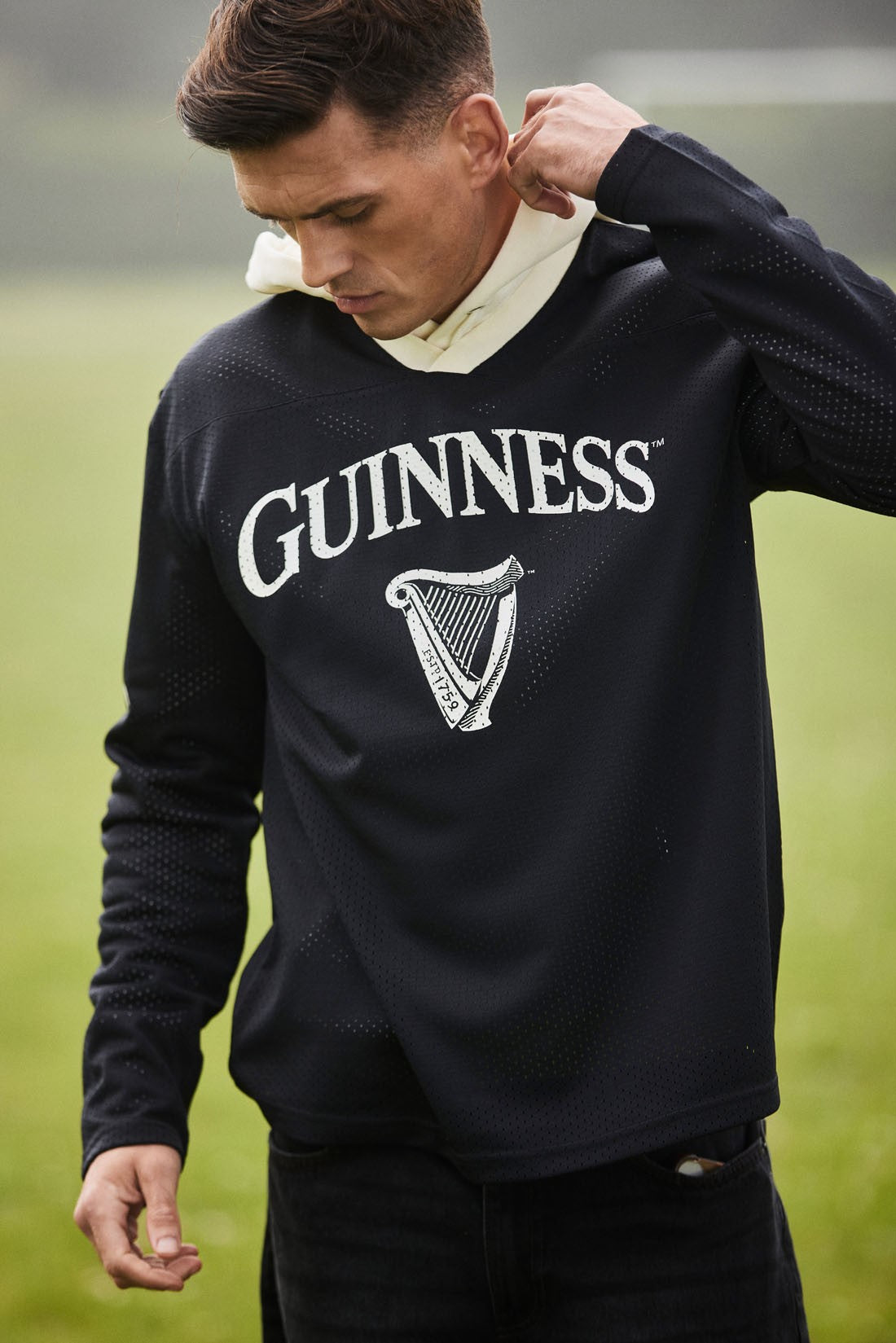 Guinness Harp Long Sleeve Mesh Top in Black