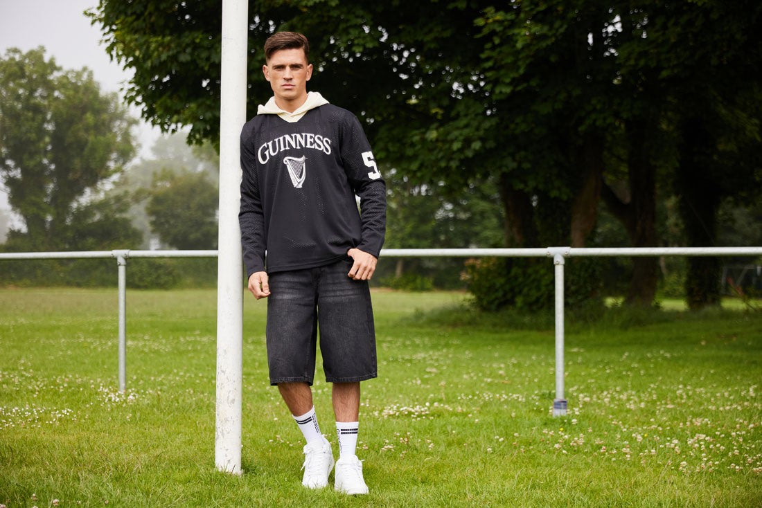 Guinness Harp Long Sleeve Mesh Top in Black