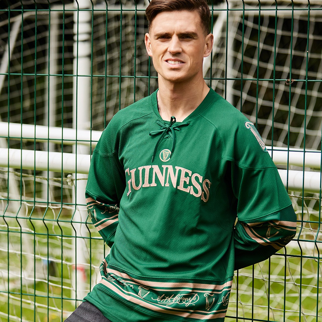 Guinness Toucan Mesh Long Sleeve Top in Green & Gold