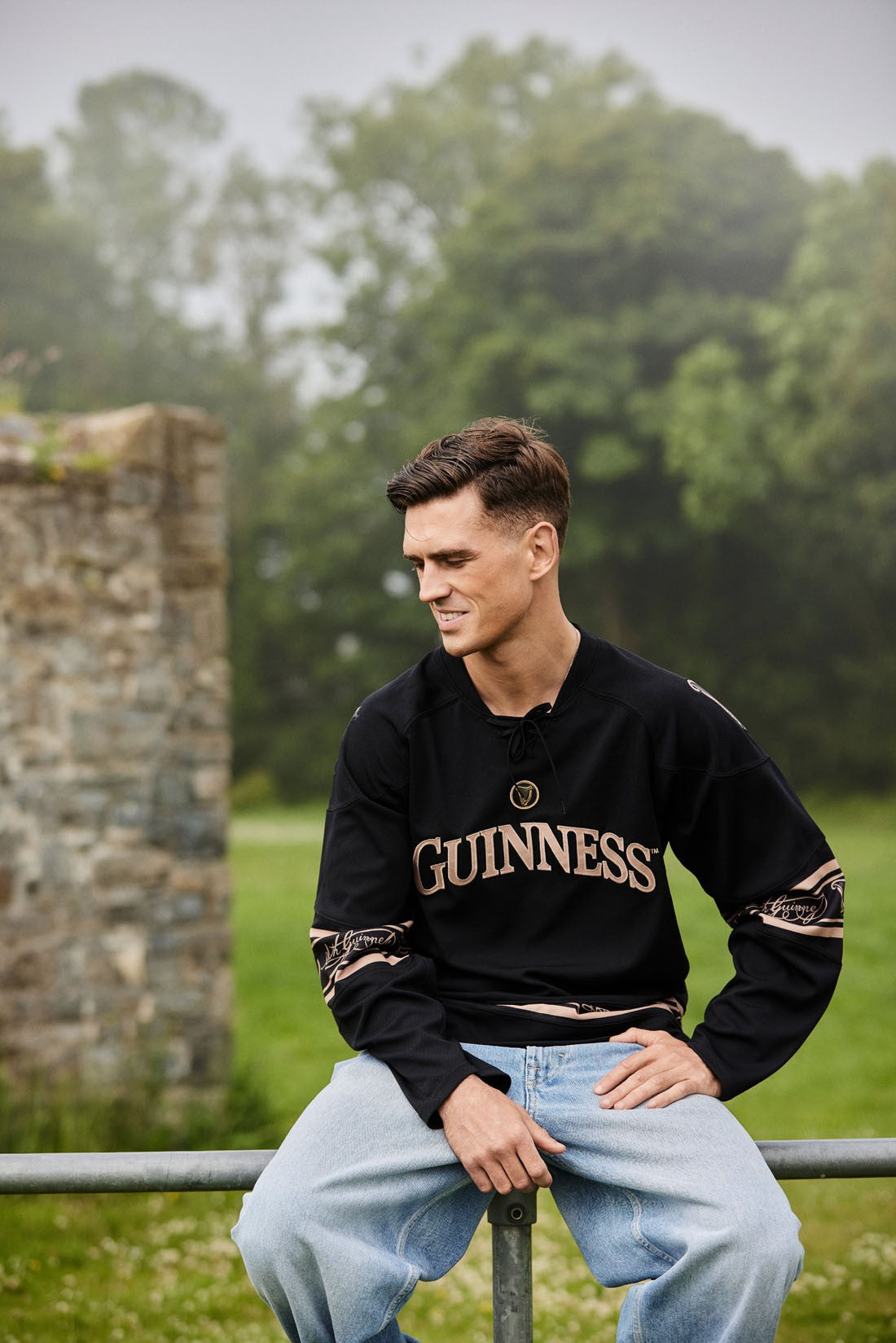 Guinness Toucan Mesh Long Sleeve Top in Black & Gold