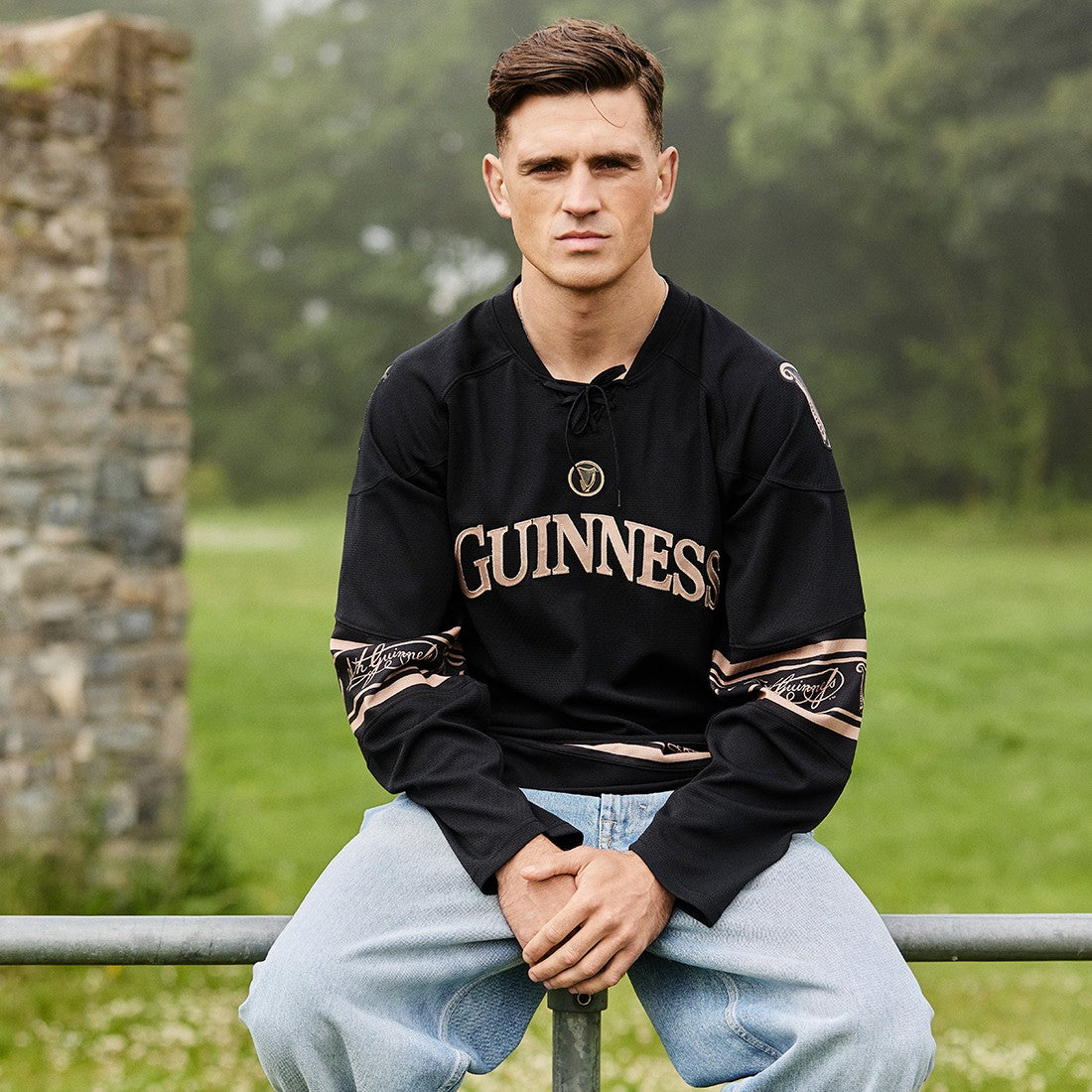 Guinness Toucan Mesh Long Sleeve Top in Black & Gold
