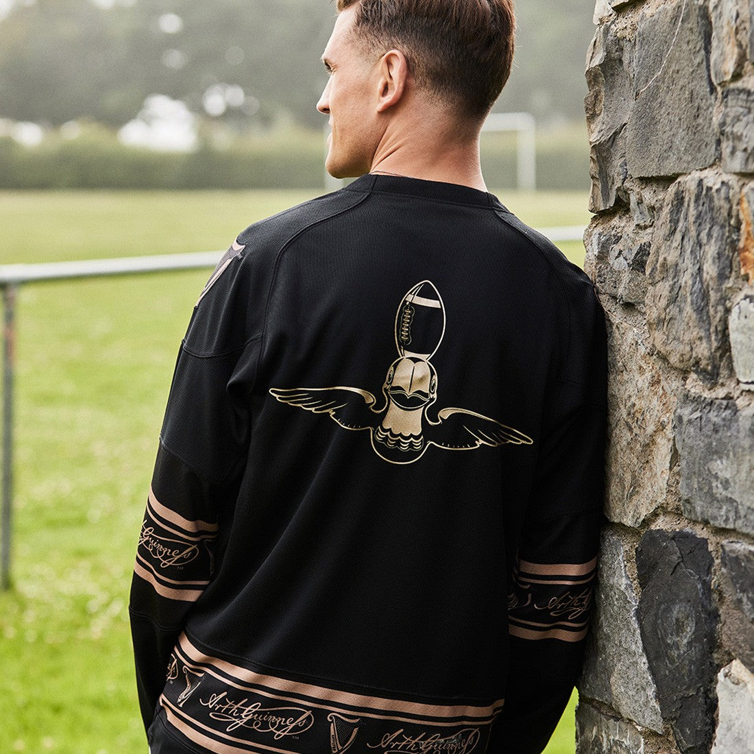 Guinness Toucan Mesh Long Sleeve Top in Black & Gold
