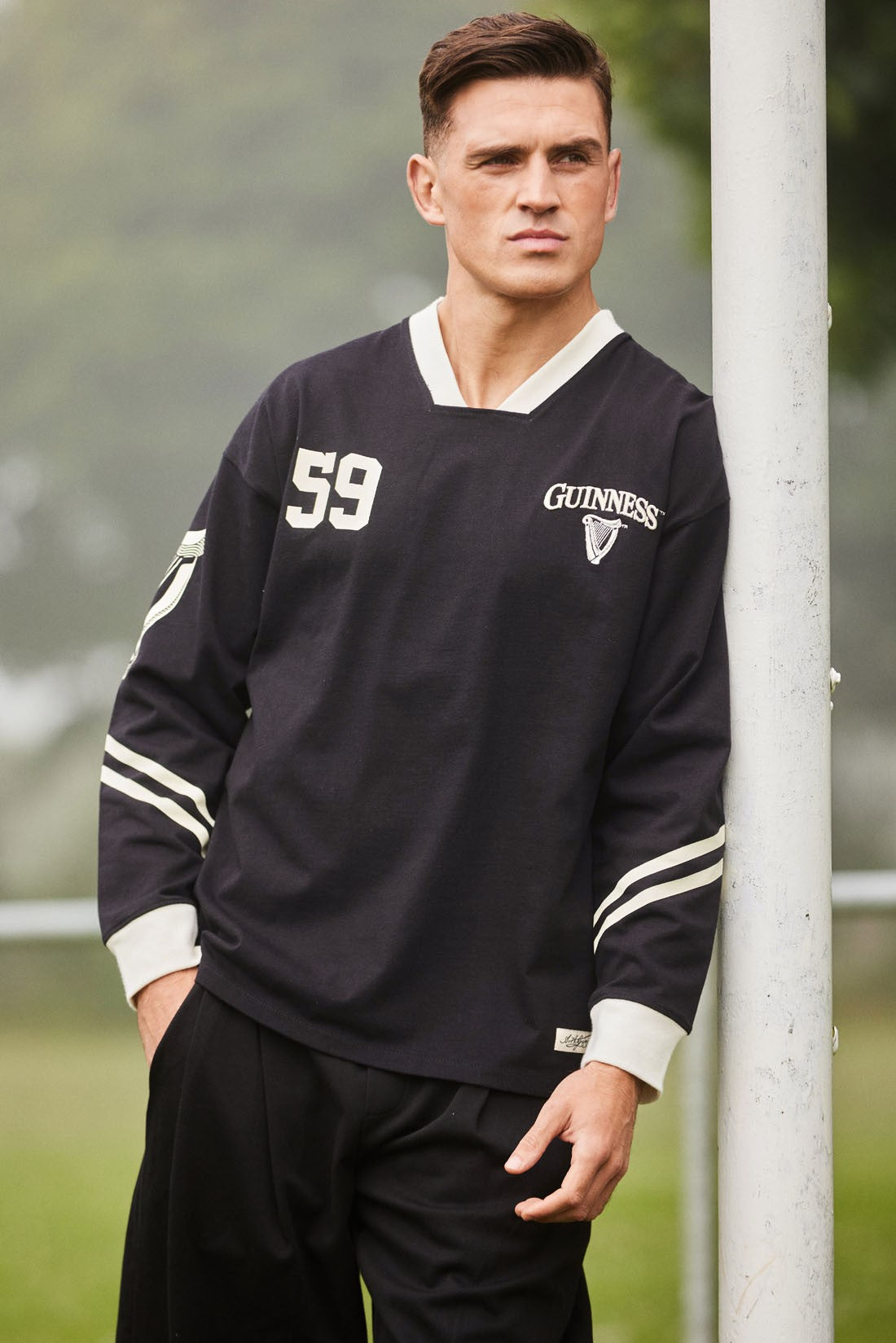 Guinness “American Football” Long-Sleeve Top in Black & Cream