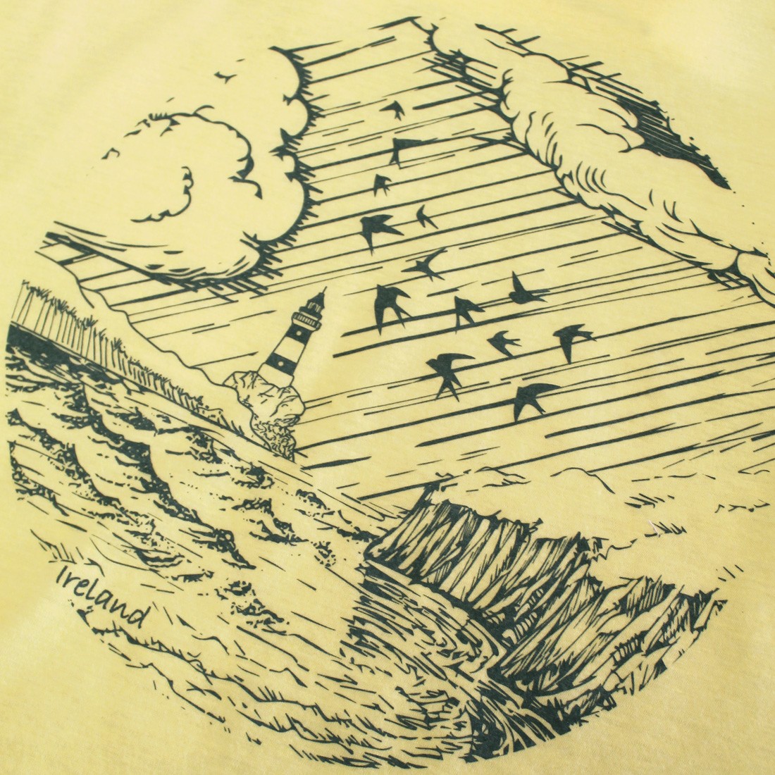 Green Island Lighthouse Sketch Short-sleeve T in Yellow