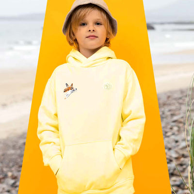 Green Island Fox Sketch Kids Hoodie in Yellow