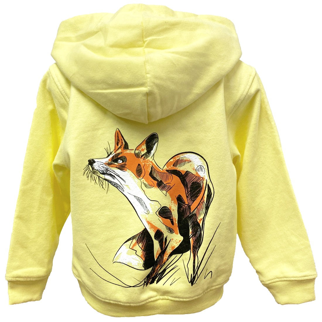 Green Island Fox Sketch Kids Hoodie in Yellow
