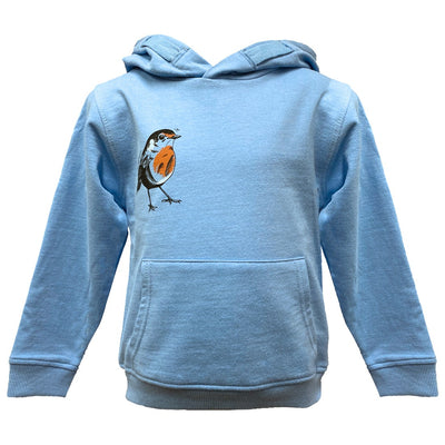 Green Island Robin Sketch Kids Hoodie in Blue