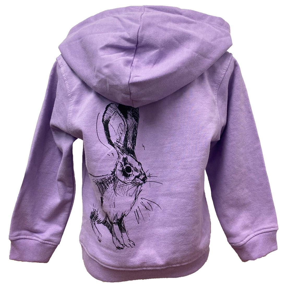 Green Island Hare Sketch Kids Hoodie in Lilac