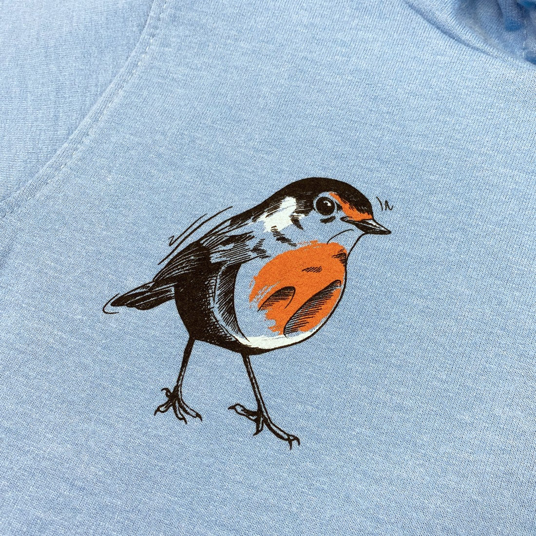 Green Island Robin Sketch Kids Hoodie in Blue