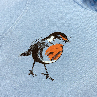 Green Island Robin Sketch Kids Hoodie in Blue