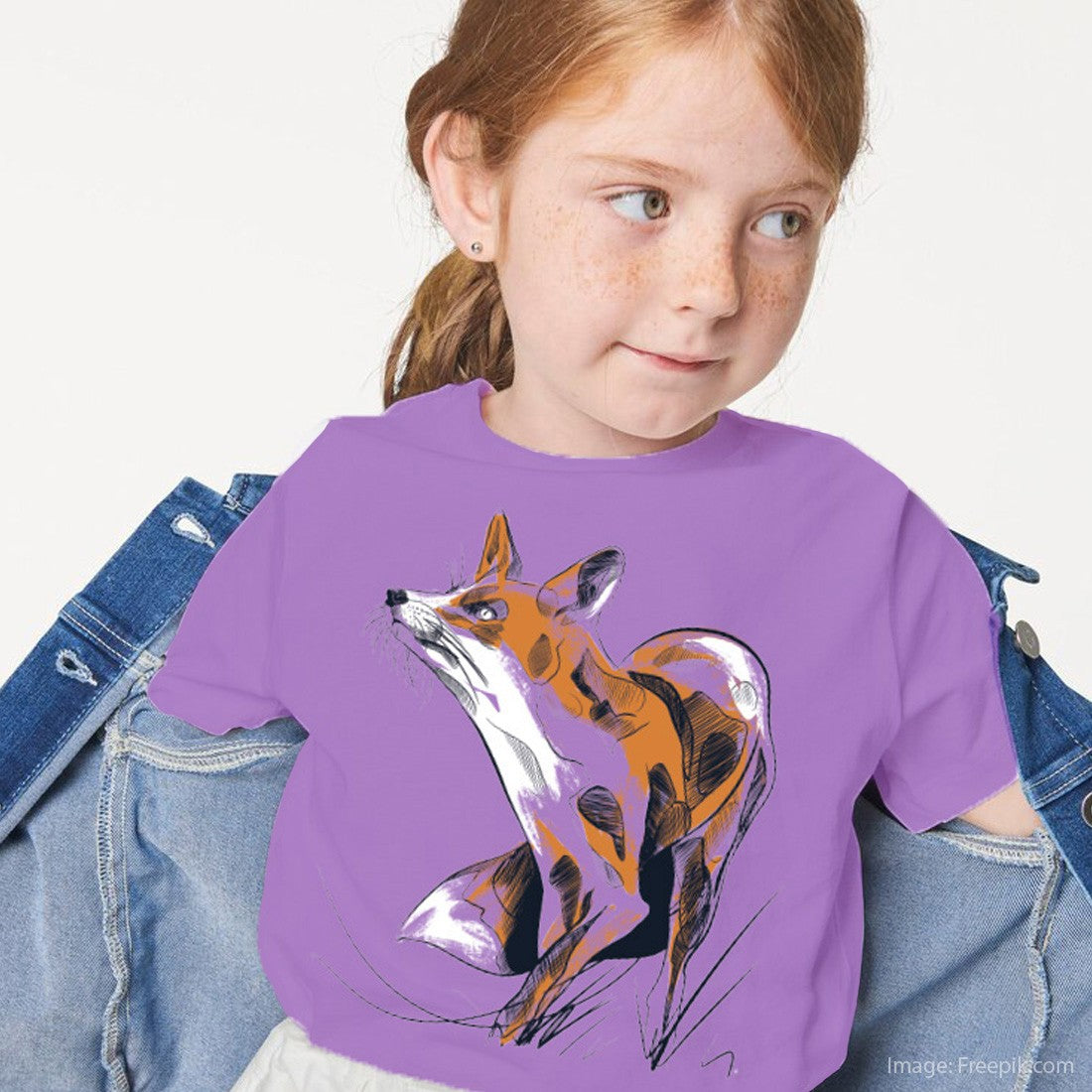 Green Island Fox Sketch Kids T in Lilac