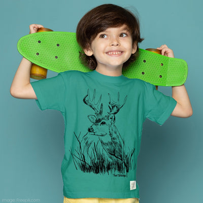Green Island Stag Sketch Kids T in Green
