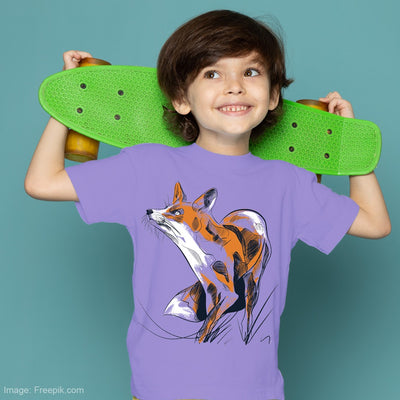 Green Island Fox Sketch Kids T in Lilac