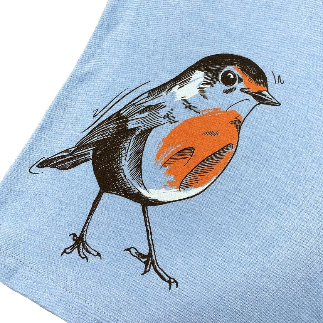 Green Island Robin Sketch Kids T in Blue