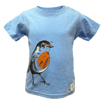 Green Island Robin Sketch Kids T in Blue