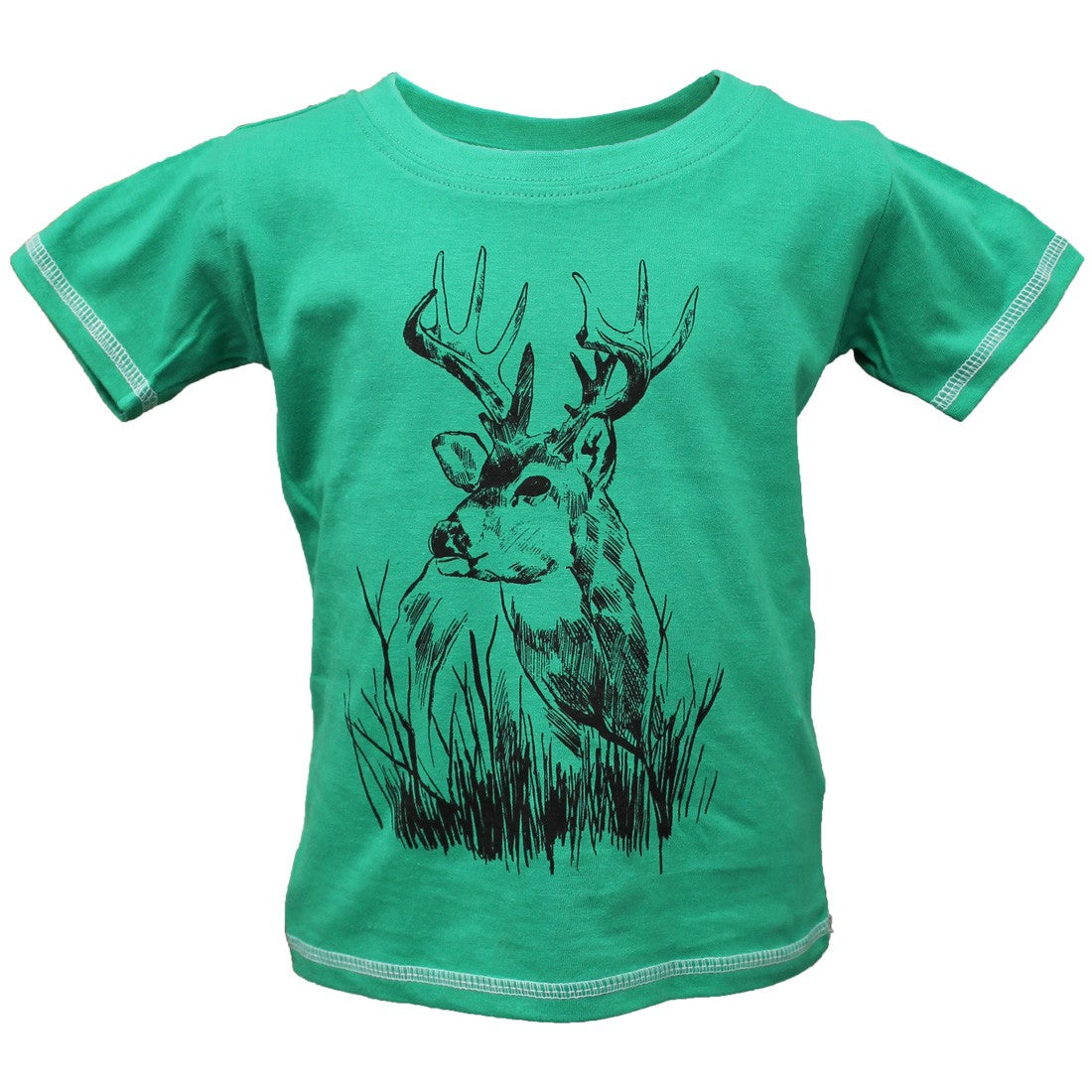 Green Island Stag Sketch Kids T in Green
