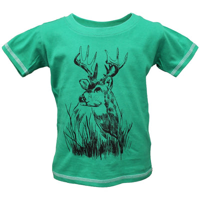 Green Island Stag Sketch Kids T in Green