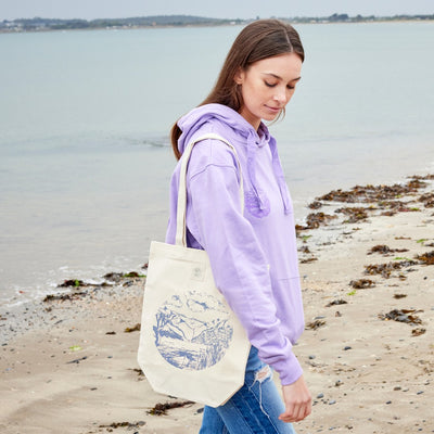 Green Island Land Sketch Tote Bag in Natural & Blue