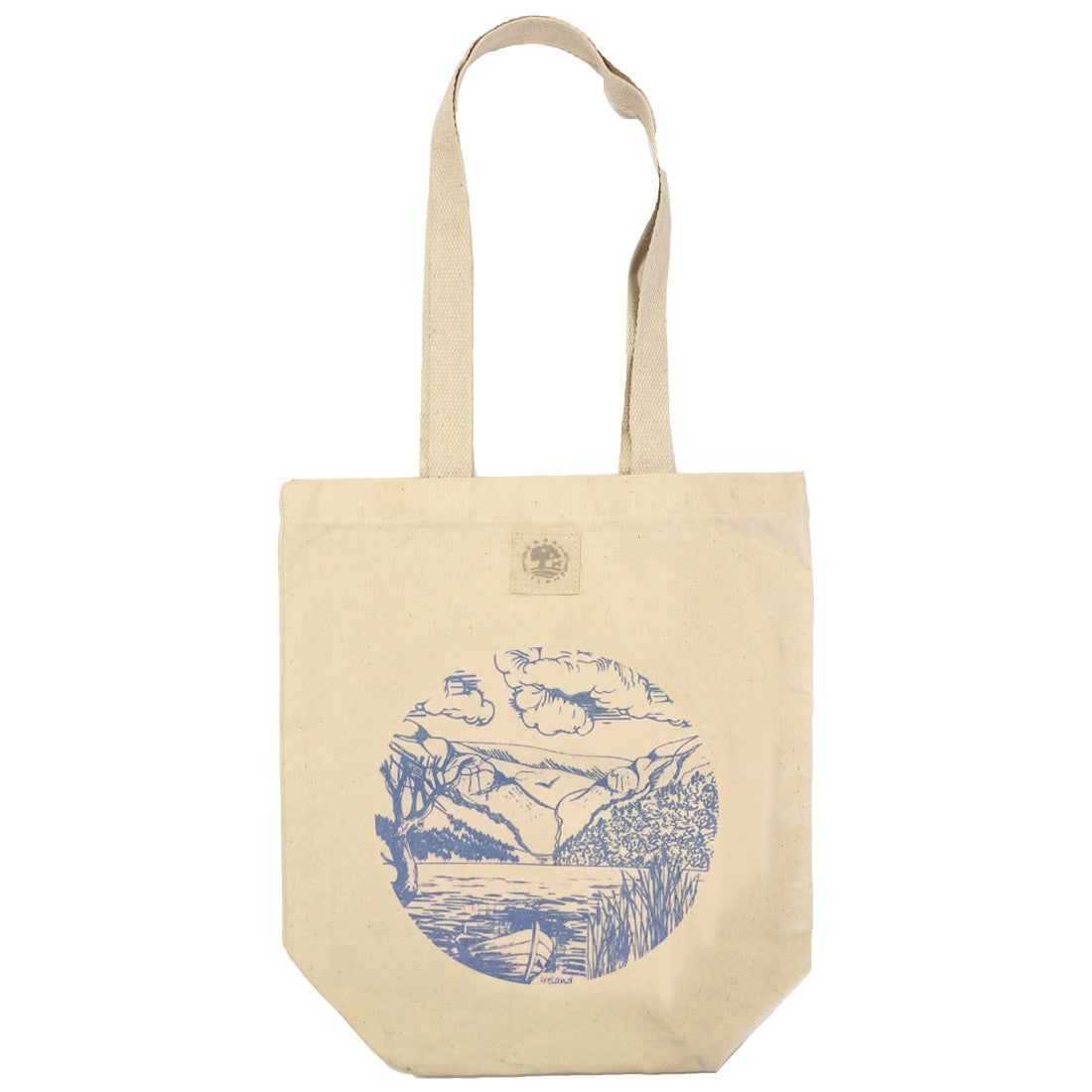 Green Island Land Sketch Tote Bag in Natural & Blue