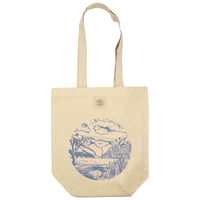 Green Island Land Sketch Tote Bag in Natural & Blue