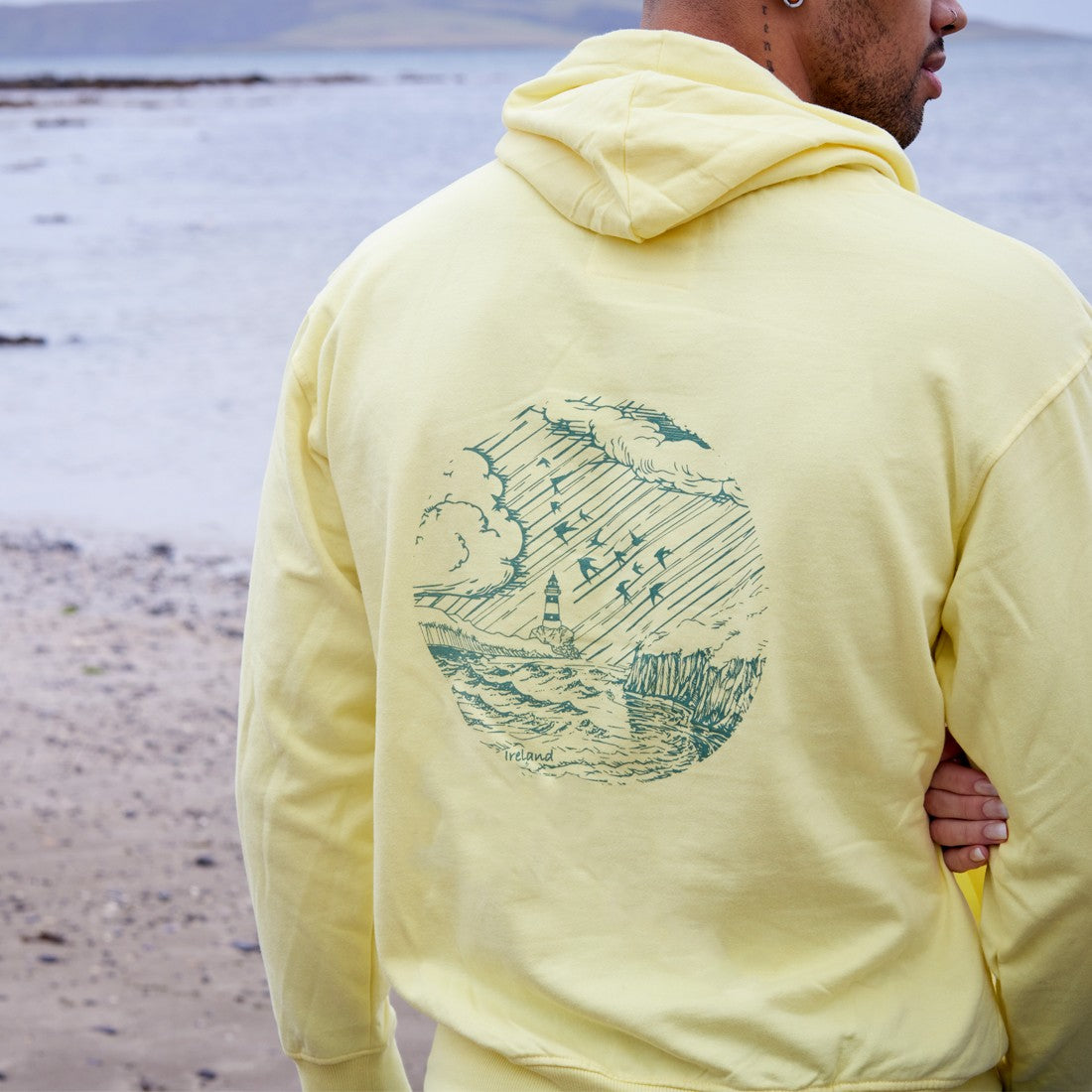 Green Island Lighthouse Sketch Cross Hoodie in Yellow