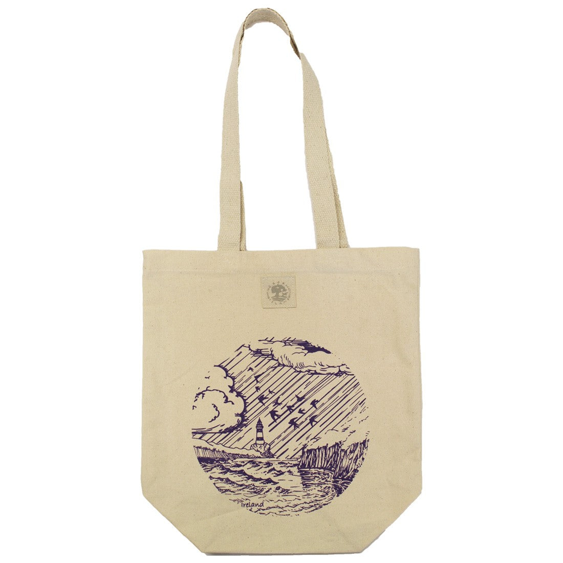 Green Island Lighthouse Sketch Tote Bag in Natural & Lilac