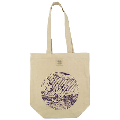 Green Island Lighthouse Sketch Tote Bag in Natural & Lilac