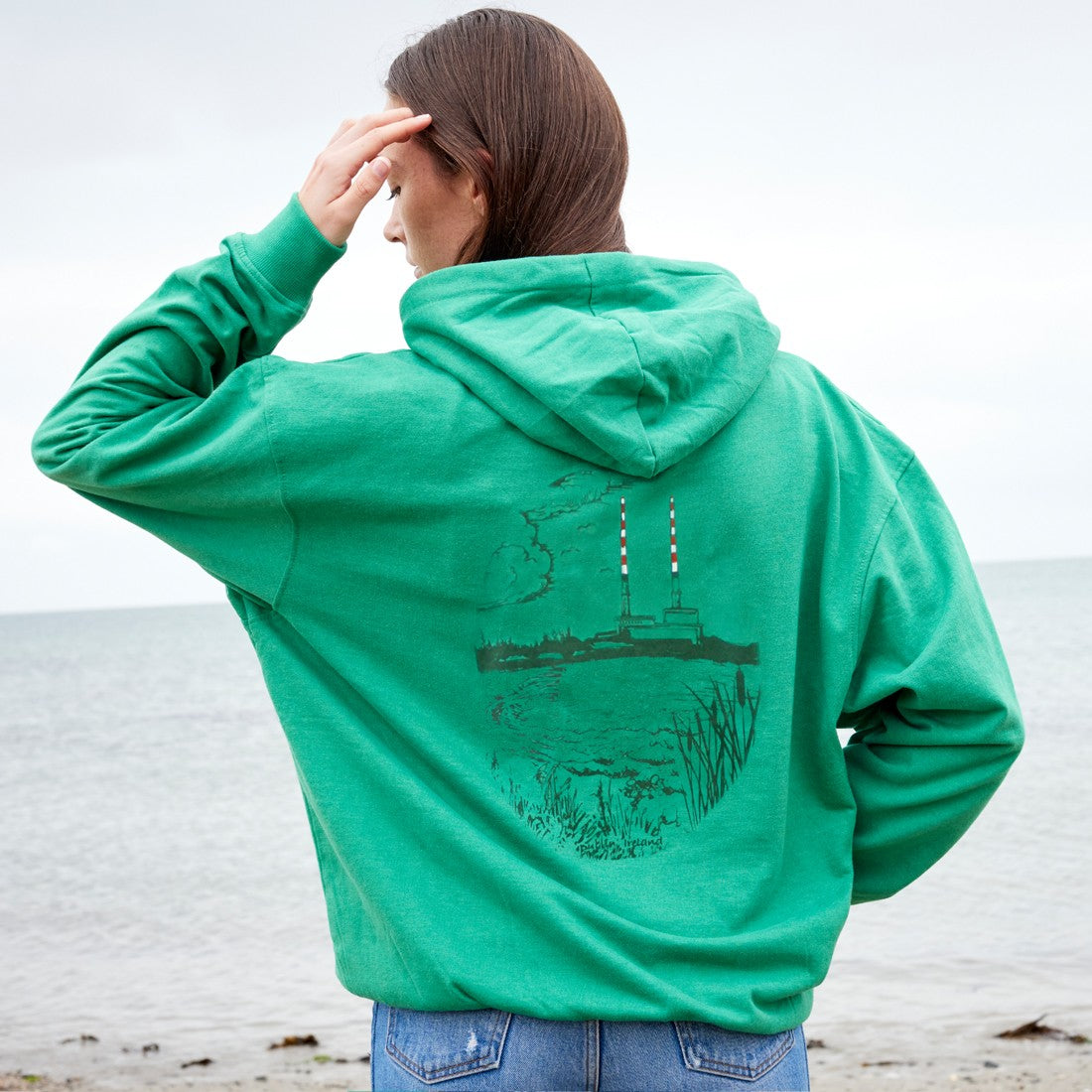 Green Island Poolbeg Sketch Cross Hoodie in Emerald