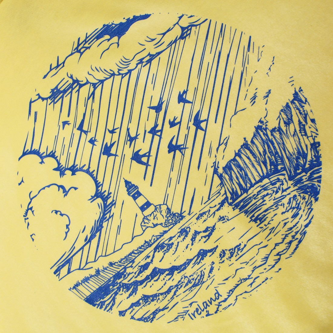 Green Island Lighthouse Sketch Cropped Ladies Hoodie in Yellow