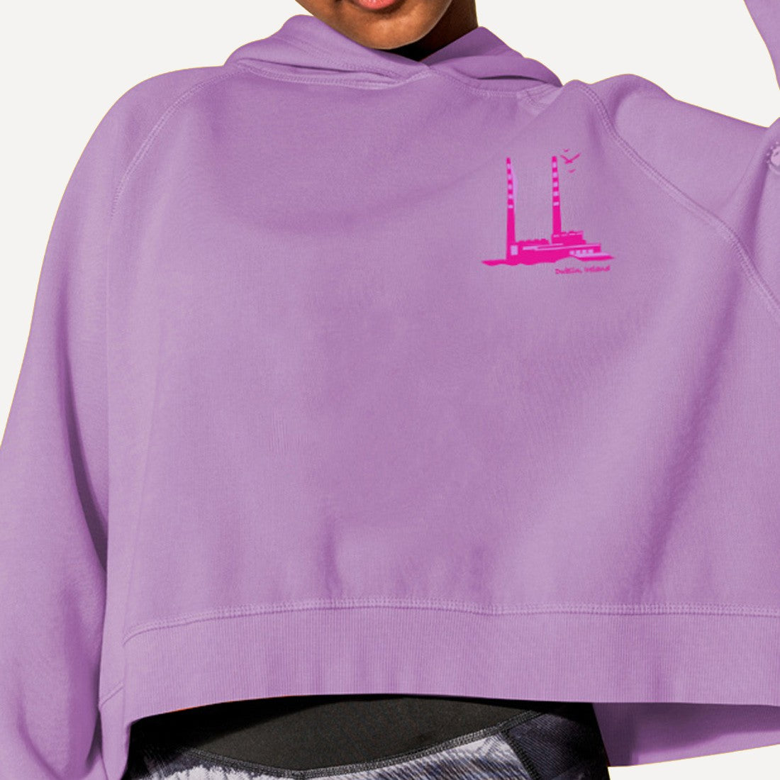 Green Island Poolbeg Sketch Cropped Ladies Hoodie in Lilac