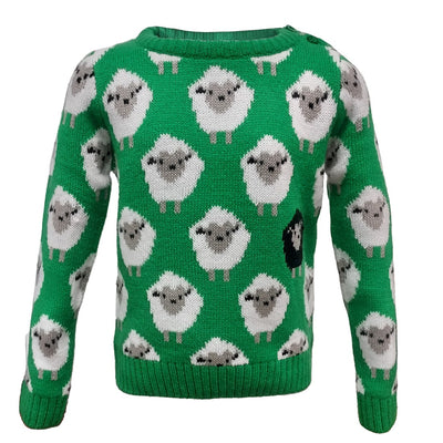 Sheep All Over Print Kids Knit Jumper in Green