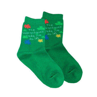 Green Leprechauns Made Me do it Kids Socks