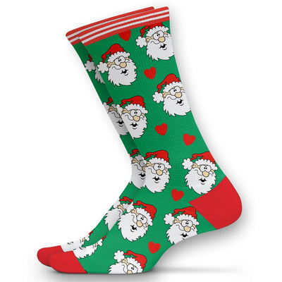 Green Overall Santa Heart Adults Christmas Socks