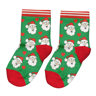 Green Overall Santa Heart Christmas Kids Socks