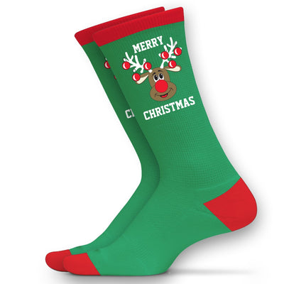 Green Reindeer Adults Christmas Socks