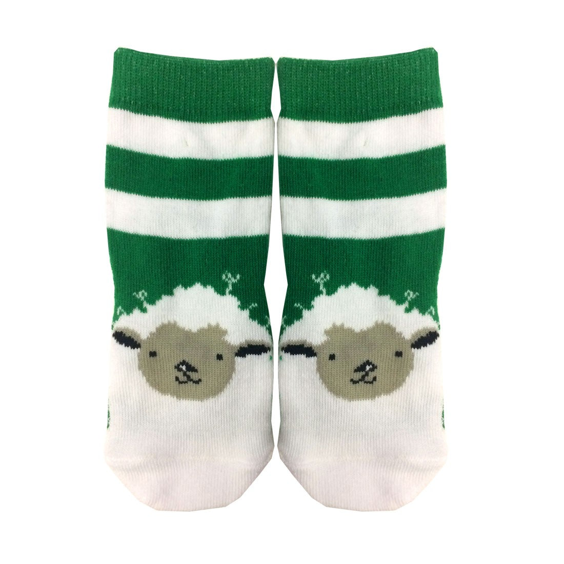 Green/ White Stripe Woolly Sheep Kids Socks