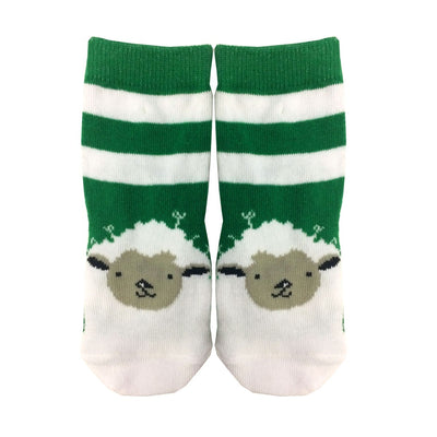 Green/ White Stripe Woolly Sheep Kids Socks
