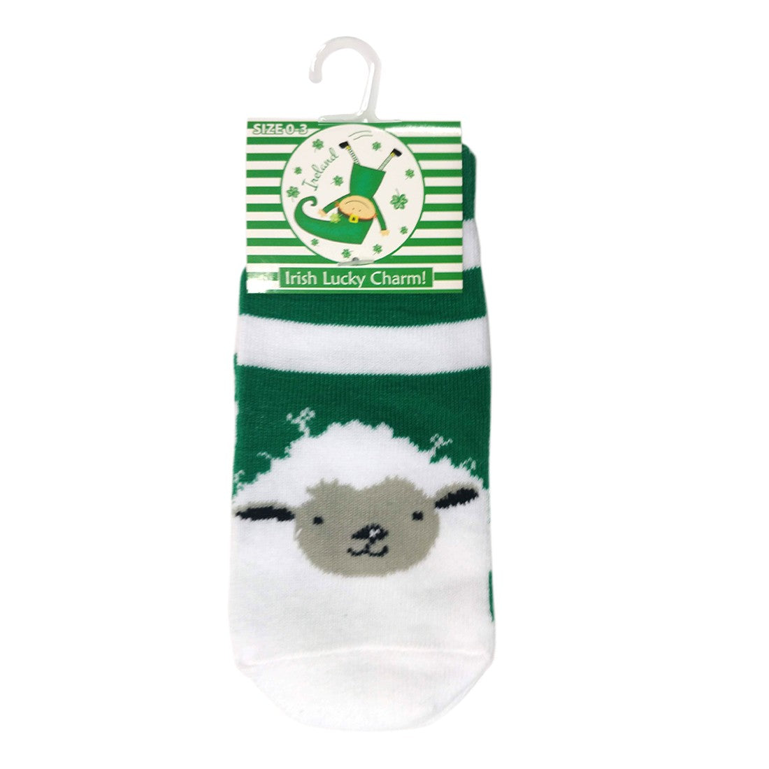 Green/ White Stripe Woolly Sheep Kids Socks