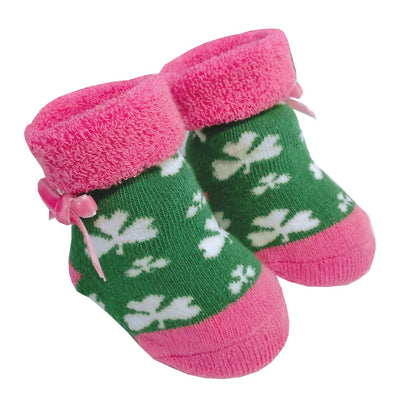Green/Pink Shamrock Baby Booties