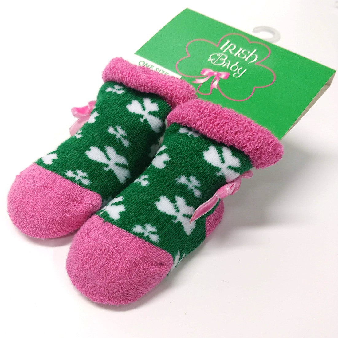 Green/Pink Shamrock Baby Booties