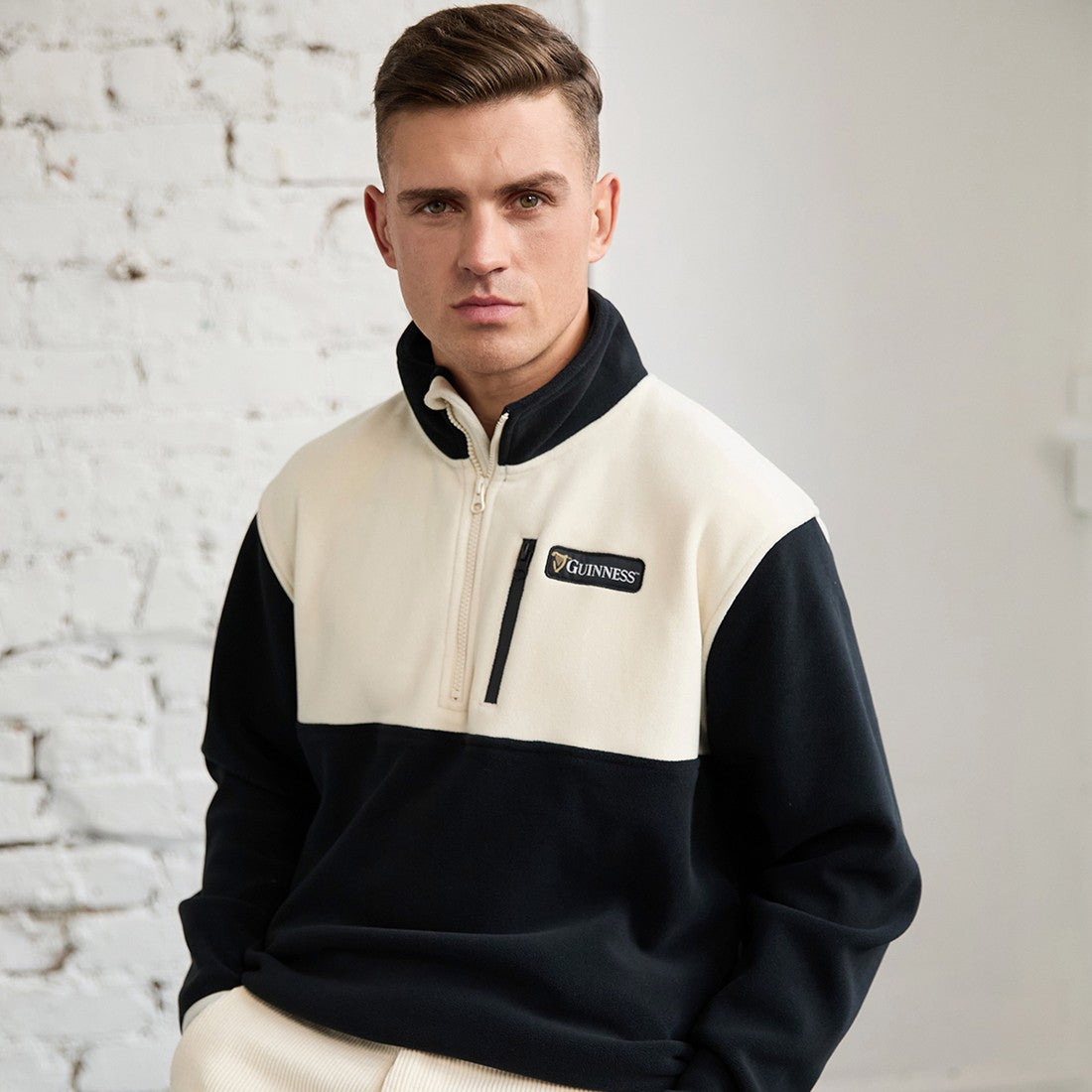 Guinness 1/4 Zip Fleece in Black & Cream