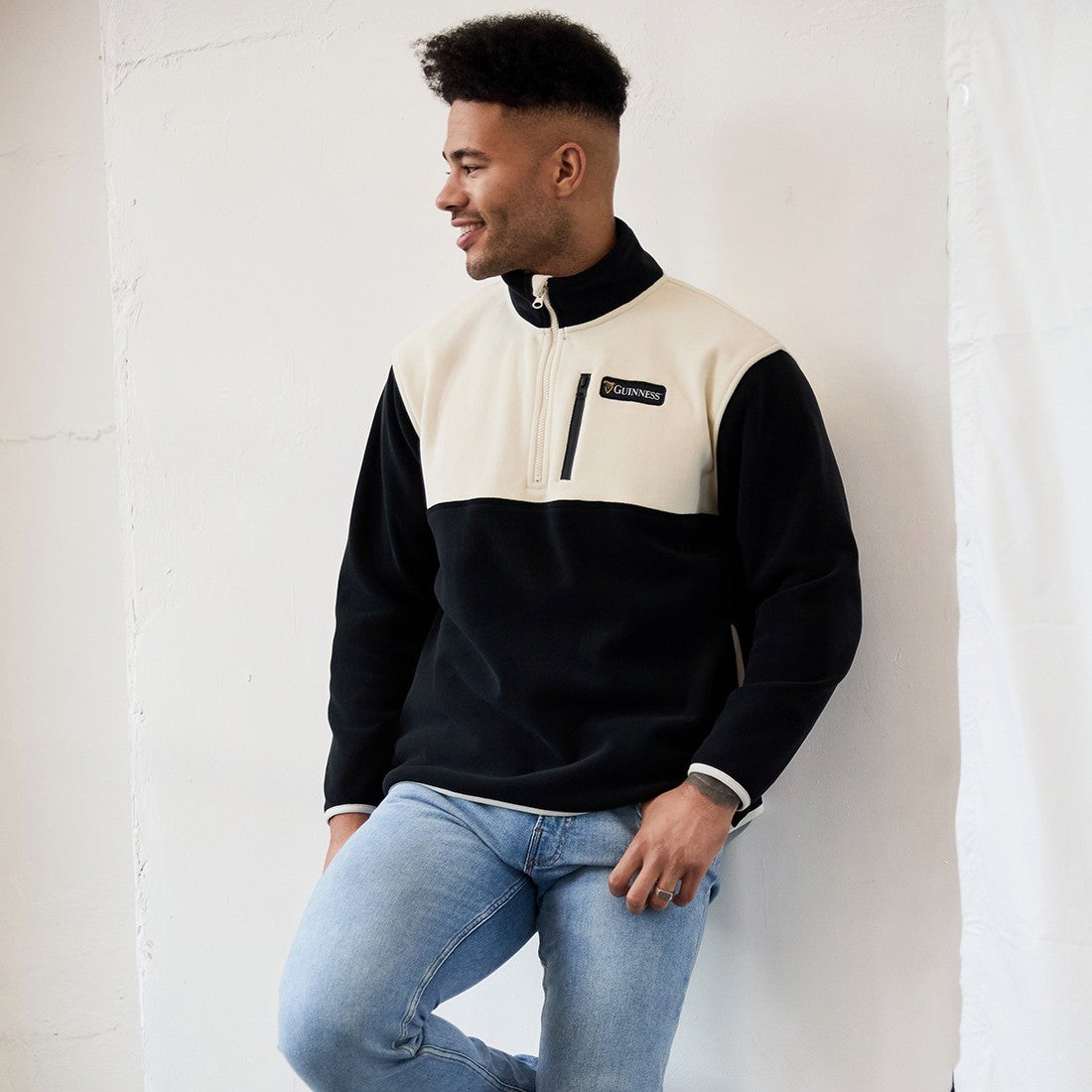 Guinness 1/4 Zip Fleece in Black & Cream