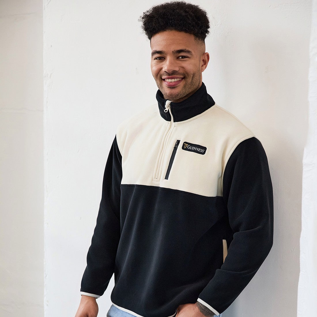 Guinness 1/4 Zip Fleece in Black & Cream