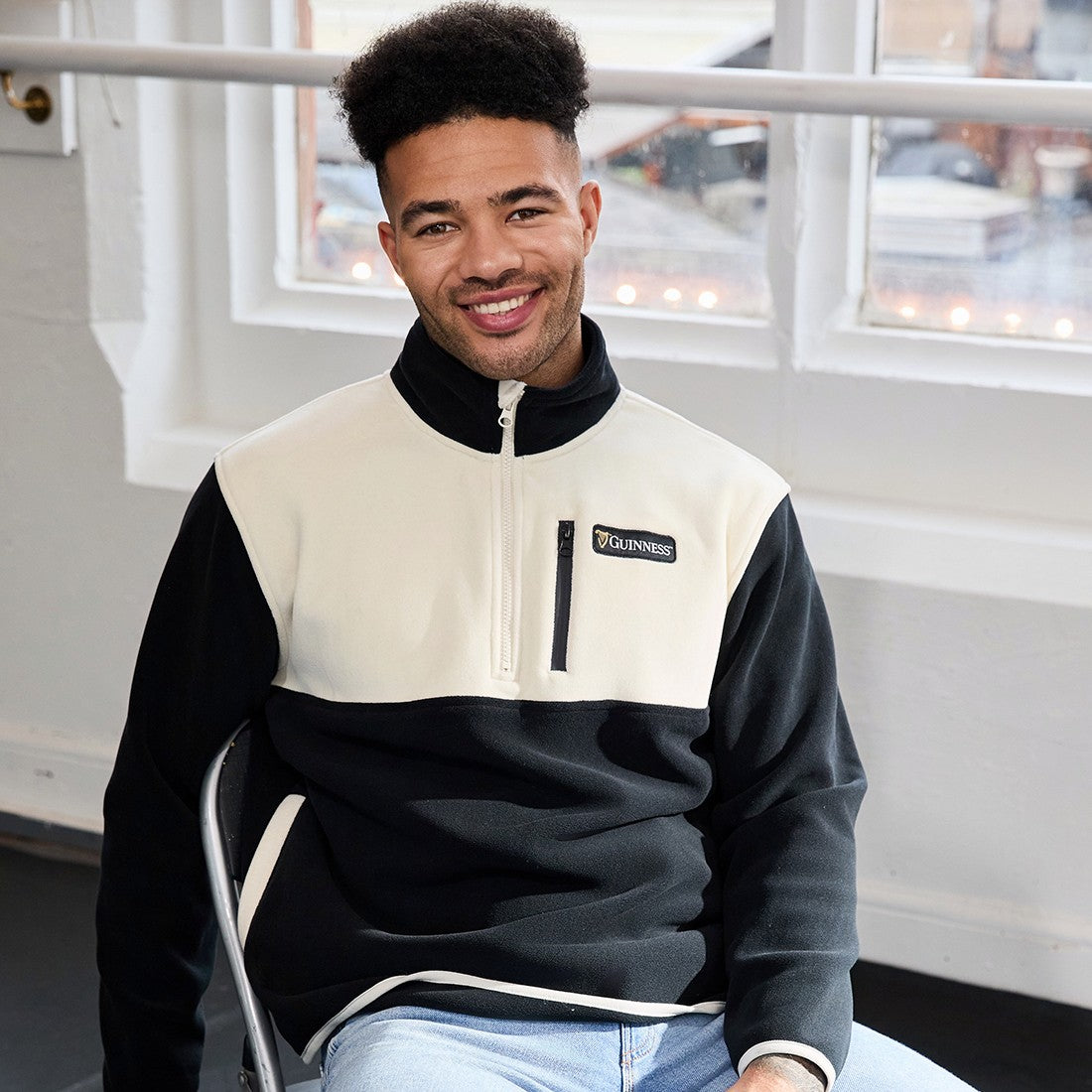 Guinness 1/4 Zip Fleece in Black & Cream