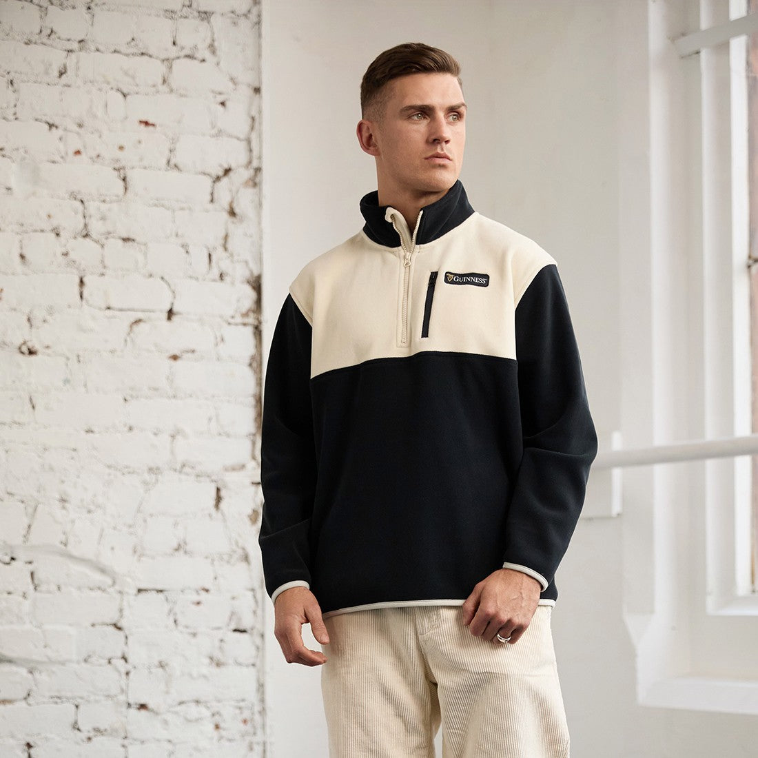 Guinness 1/4 Zip Fleece in Black & Cream