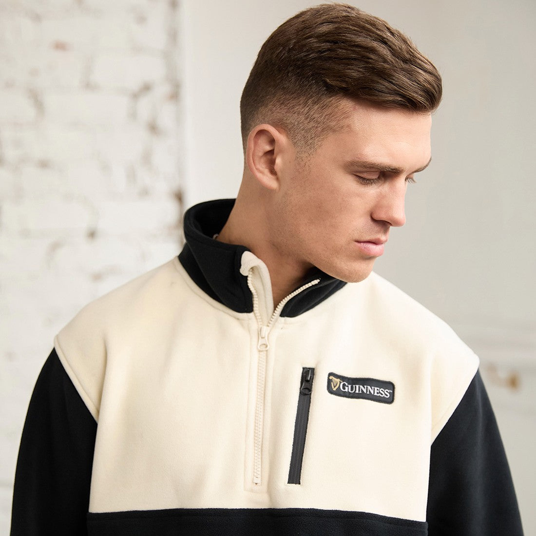 Guinness 1/4 Zip Fleece in Black & Cream