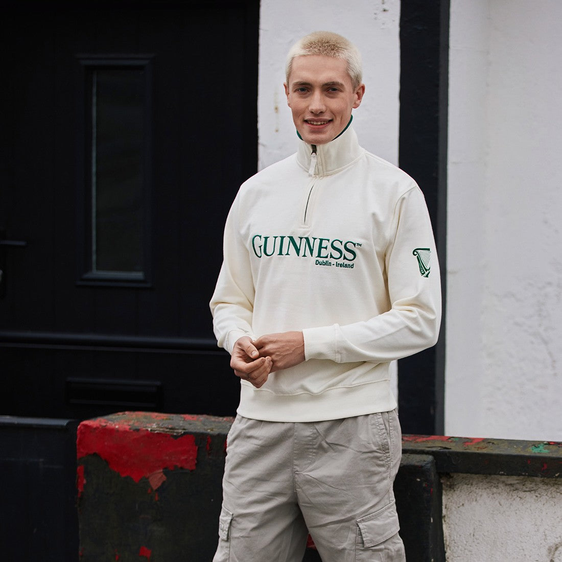 Guinness 1/4 Zip in Cream & Spring Green