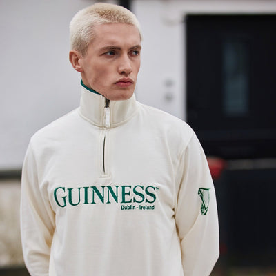 Guinness 1/4 Zip in Cream & Spring Green