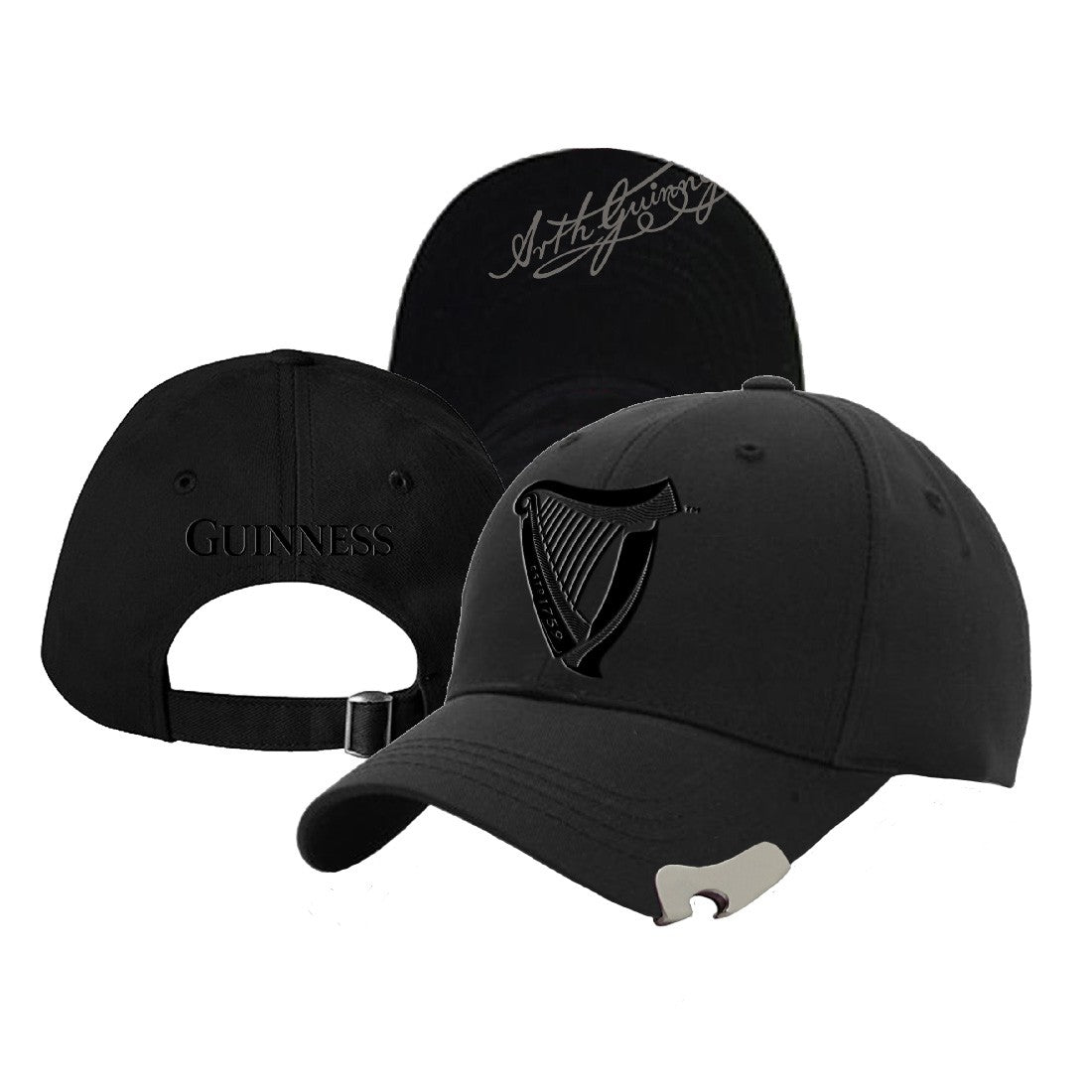 Guinness 3D Harp Bottle Opener Baseball Cap in Black
